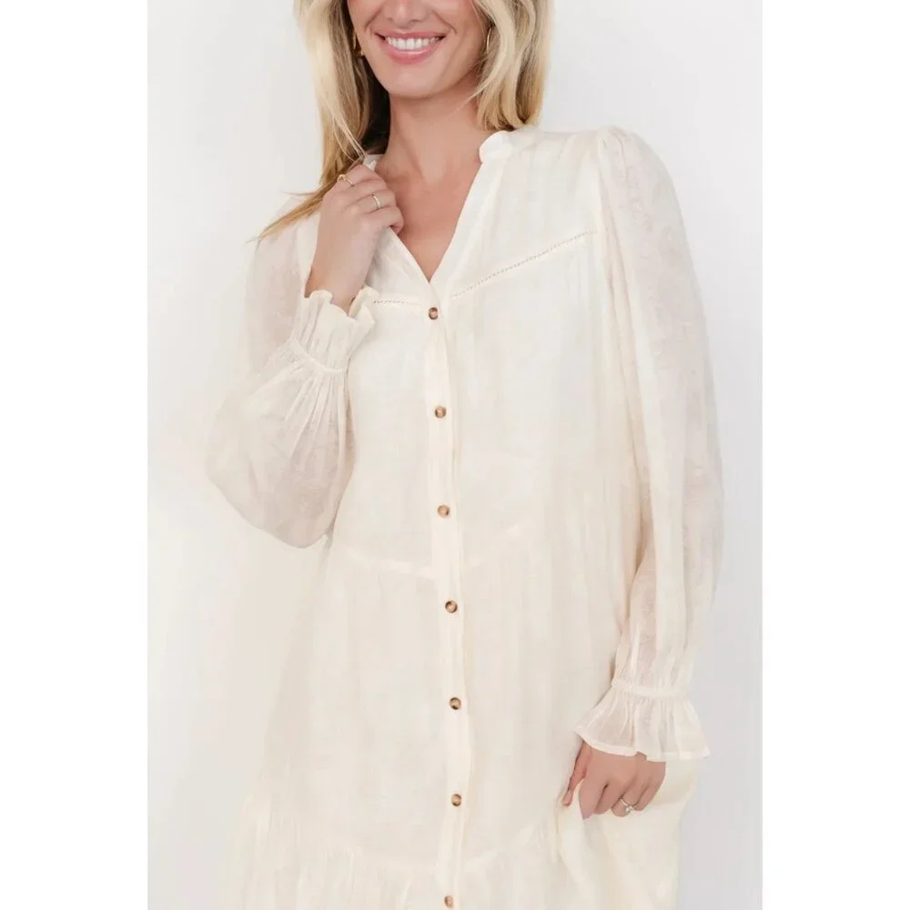 Baltic Born Brenna Button Midi Dress with Pockets in Cream Size L NWOT - Picture 2 of 12